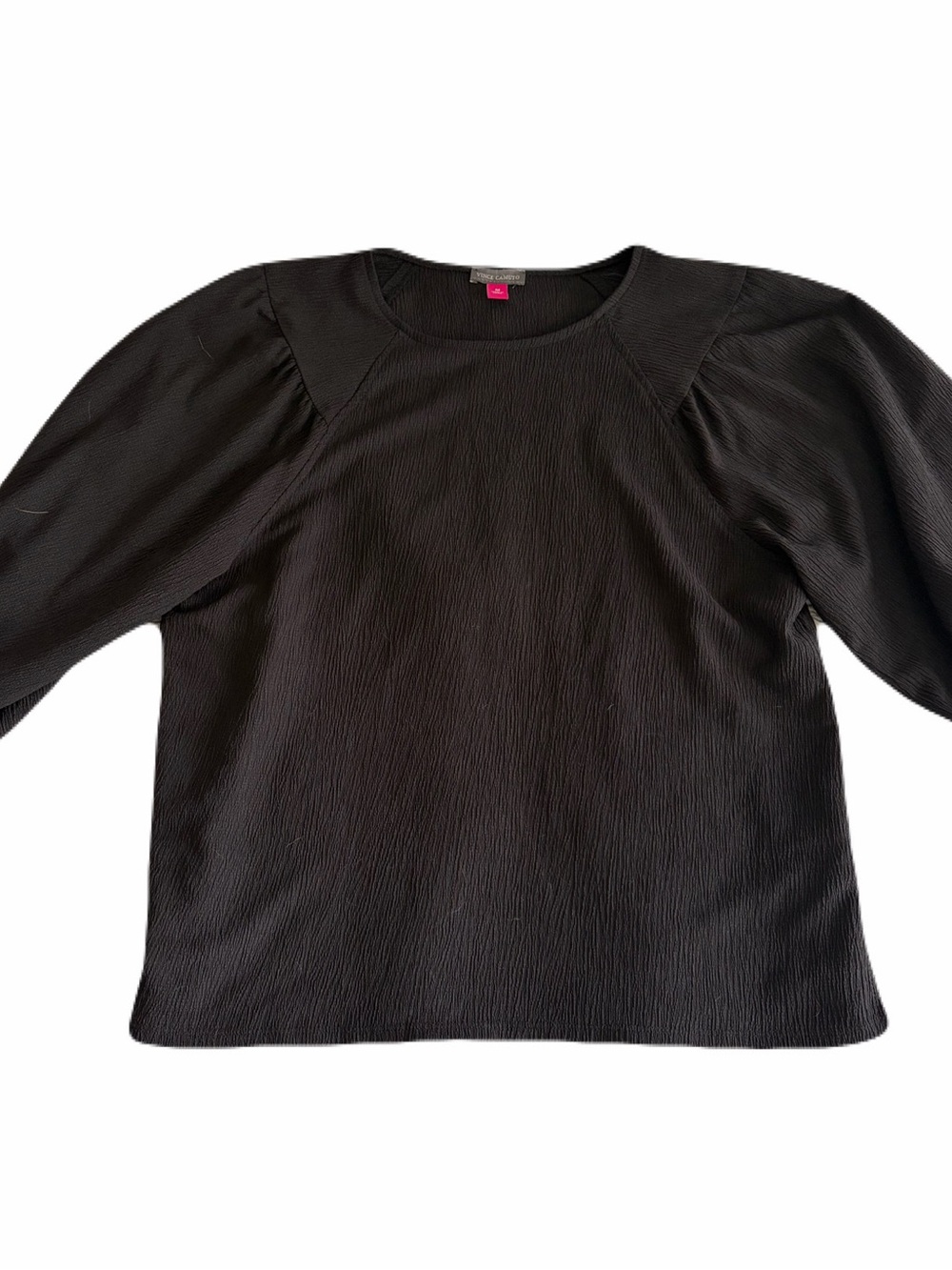 Vince Camuto Black Textured Crewneck Blouse
